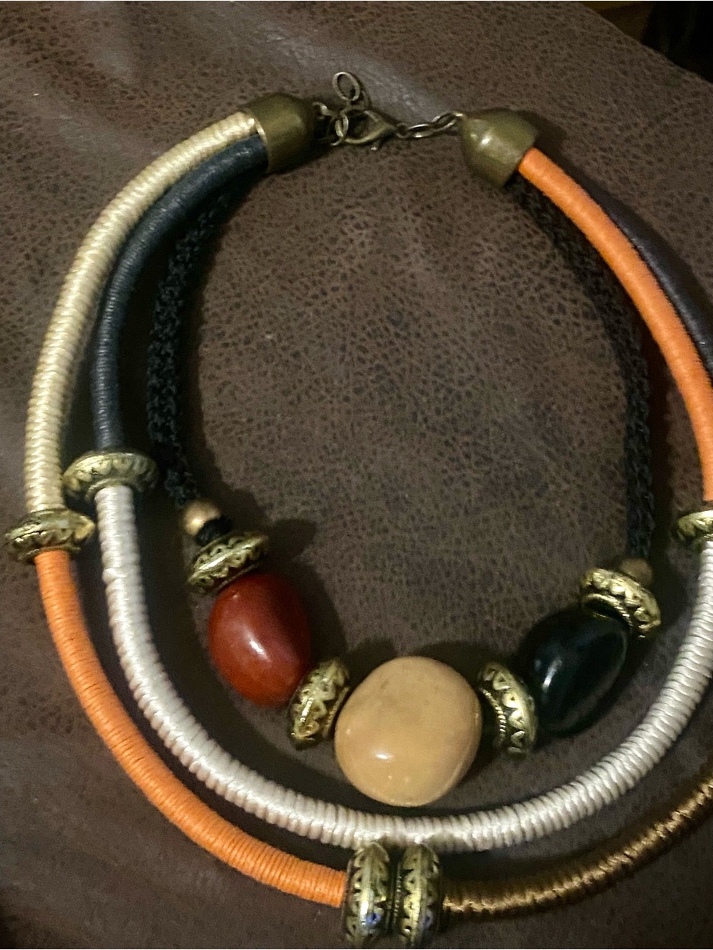 Vintage Artisan Boho Multi-Strand Statement Necklace with Genuine Stones - Picture 6 of 9